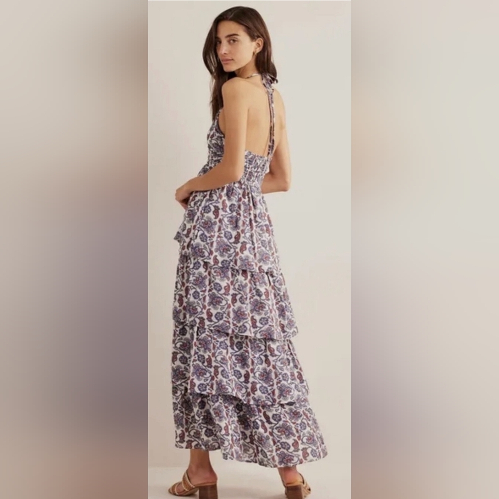 Boden Floral Maxi Dress in Blue and White